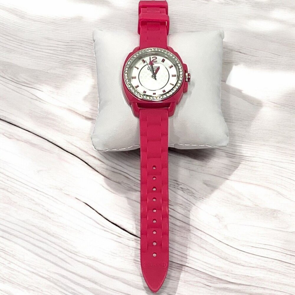 Coach Women's Boyfriend Watch Pink Silicone Strap With Crystal Bezel & Logo - Picture 3 of 8